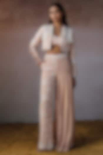 Peach Dola & Tissue Embroidered Co-Ord Set by URMIL at Pernia's Pop Up Shop