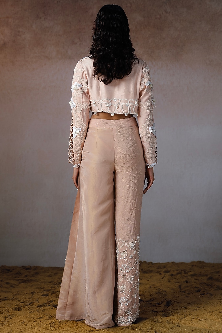 Peach Dola & Tissue Embroidered Co-Ord Set by URMIL at Pernia's Pop Up Shop