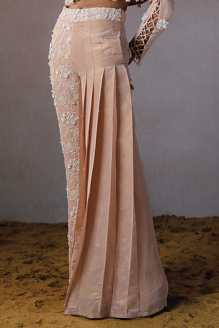 Peach Dola & Tissue Embroidered Co-Ord Set by URMIL at Pernia's Pop Up Shop