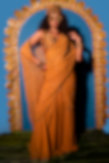 Gold Raw Silk & Dola Embroidered Concept Wedding Saree Set by URMIL at Pernia's Pop Up Shop