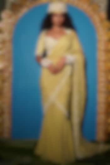 Sage Raw Silk & Soft Organza Hand Embroidered Concept Wedding Saree Set by URMIL at Pernia's Pop Up Shop