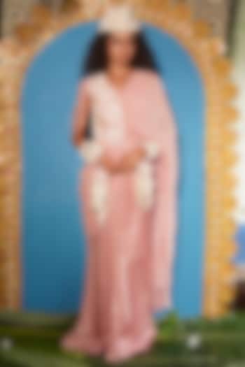 Nude Raw Silk Embroidered Jumpsuit Wedding Saree by URMIL at Pernia's Pop Up Shop