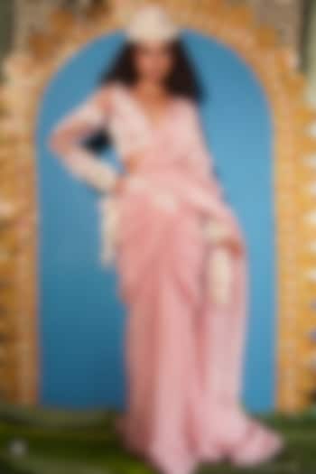 Nude Organza Embroidered Concept Wedding Saree Set by URMIL at Pernia's Pop Up Shop