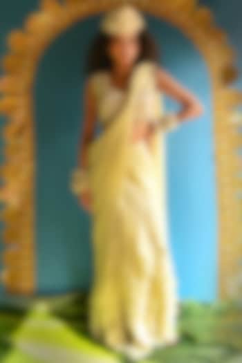 Off-White Crystal Organza Embroidered Concept Wedding Saree Set by URMIL at Pernia's Pop Up Shop