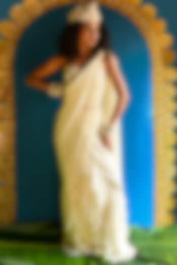 Off-White Crystal Organza Embroidered Concept Wedding Saree Set by URMIL at Pernia's Pop Up Shop