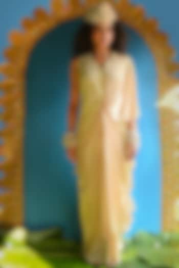 Beige Raw Silk & Dola Embroidered Concept Satee Set by URMIL at Pernia's Pop Up Shop