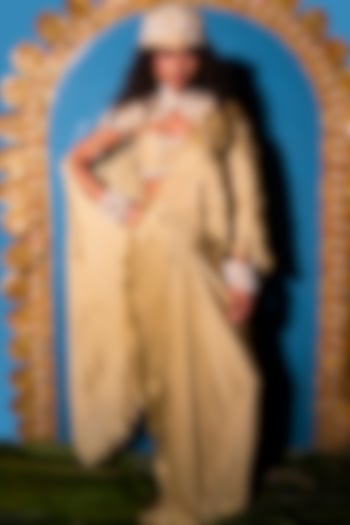 Sage Raw Silk Embroidered Jacket Concept Wedding Saree Set by URMIL at Pernia's Pop Up Shop