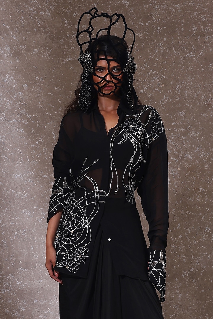 Black Organza & Muslin Co-Ord Set by URMIL at Pernia's Pop Up Shop