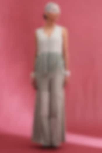 Mint Muslin & Raw Silk Embroidered Waistcoat Set by URMIL at Pernia's Pop Up Shop