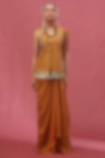 Gold Muslin & Silk Skirt Set by URMIL at Pernia's Pop Up Shop
