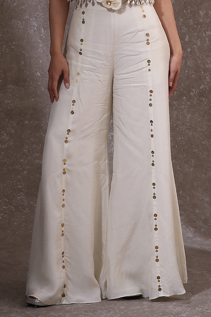 Off-White Silk & Tissue Embellished Jacket Set by URMIL at Pernia's Pop Up Shop