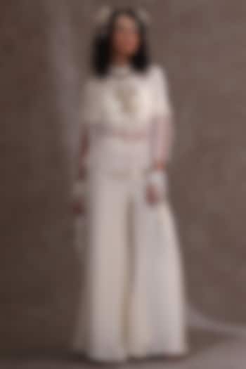 Off-White Silk & Organza Embellished Cape Set by URMIL at Pernia's Pop Up Shop