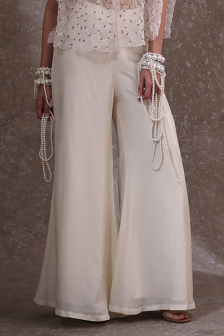 Off-White Silk & Organza Embellished Cape Set by URMIL at Pernia's Pop Up Shop