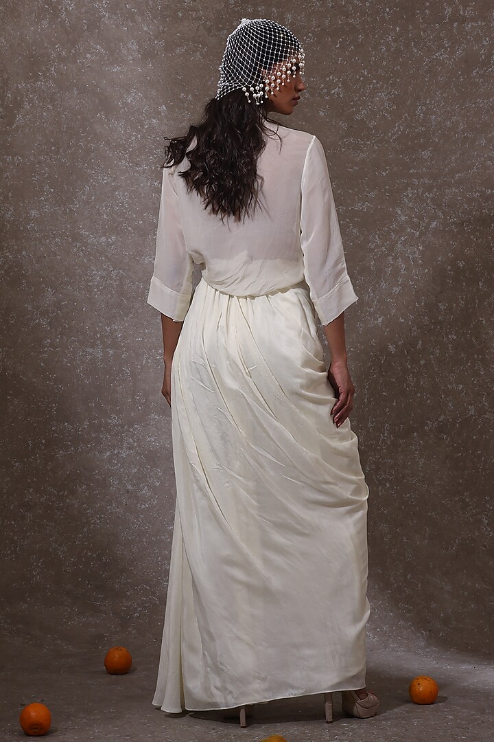 Off-White Soft Organza & Silk Co-Ord Set by URMIL at Pernia's Pop Up Shop
