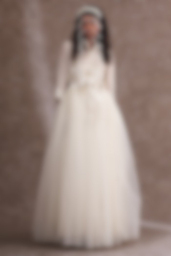 Off-White Soft Organza & Silk Co-Ord Set by URMIL at Pernia's Pop Up Shop