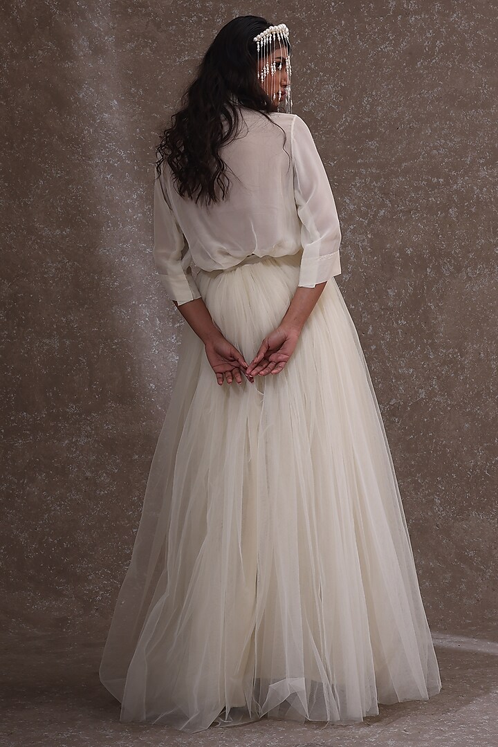 Off-White Soft Organza & Silk Co-Ord Set by URMIL at Pernia's Pop Up Shop