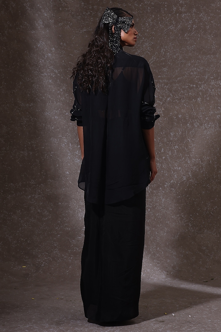 Black Organza & Muslin Co-Ord Set by URMIL at Pernia's Pop Up Shop