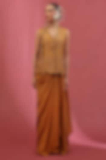 Gold Tissue & Silk Embellished Waistcoat Set by URMIL at Pernia's Pop Up Shop