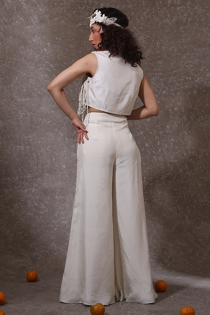 Off-White Silk Embellished Jacket Set by URMIL at Pernia's Pop Up Shop