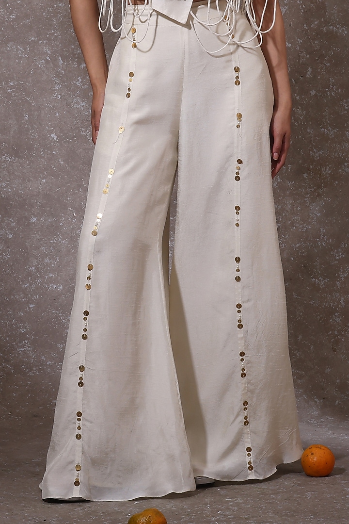 Off-White Silk Embellished Jacket Set by URMIL at Pernia's Pop Up Shop