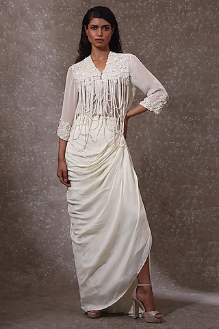 Off-White Soft Organza & Silk Co-Ord Set by URMIL