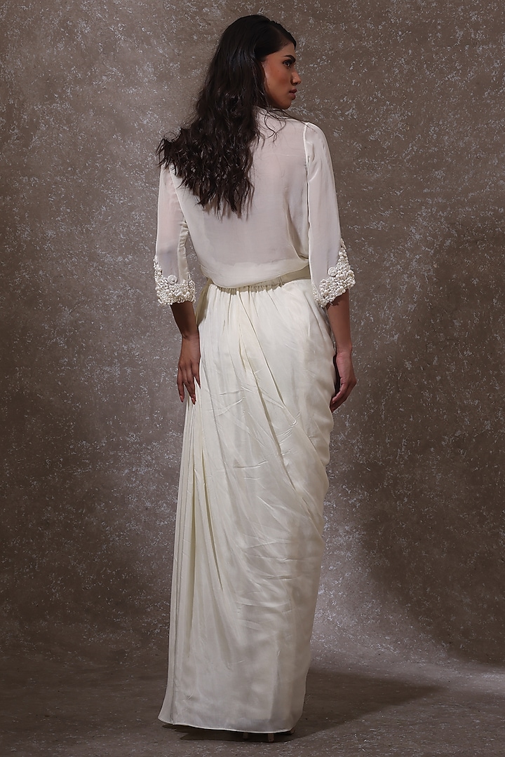 Off-White Soft Organza & Silk Co-Ord Set by URMIL at Pernia's Pop Up Shop