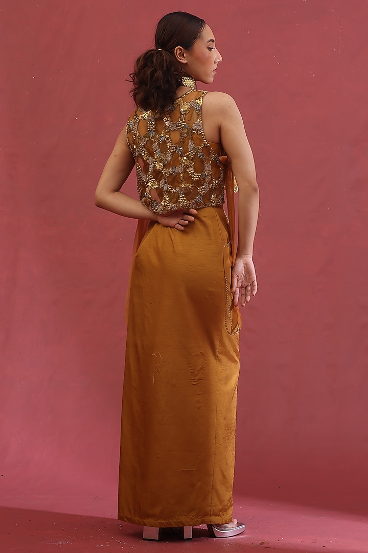 Gold Organza & Silk Skirt Set by URMIL at Pernia's Pop Up Shop