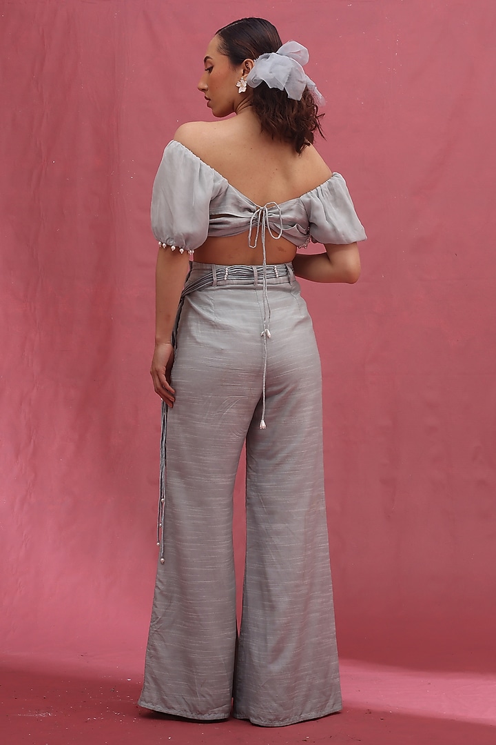 Ice-Colored Soft Organza & Raw Silk Pant Set by URMIL at Pernia's Pop Up Shop