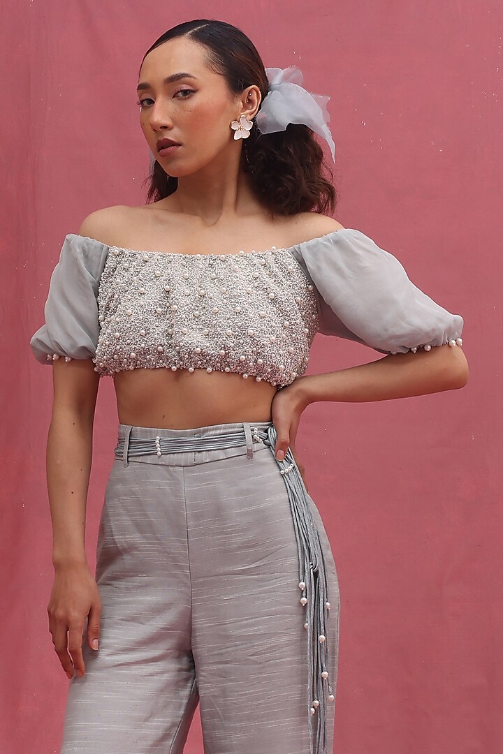 Ice-Colored Soft Organza & Raw Silk Pant Set by URMIL at Pernia's Pop Up Shop