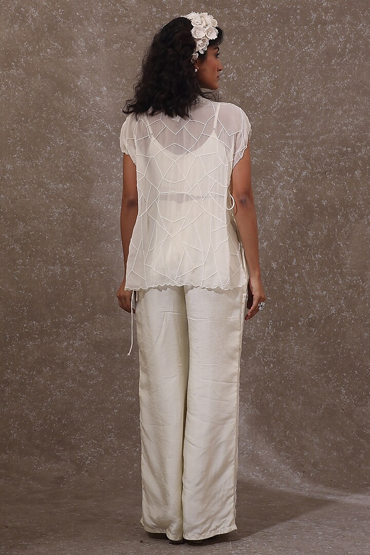 Off-White Soft Organza & Organza Overlay Cape Set by URMIL at Pernia's Pop Up Shop