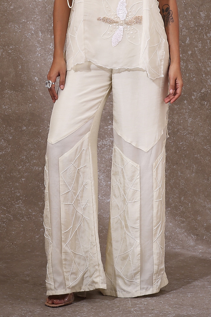 Off-White Soft Organza & Organza Overlay Cape Set by URMIL at Pernia's Pop Up Shop