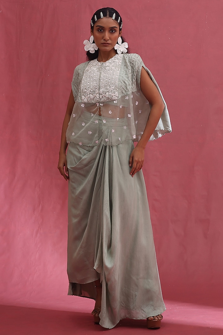 Mint Organza & Silk Skirt Set by URMIL at Pernia's Pop Up Shop
