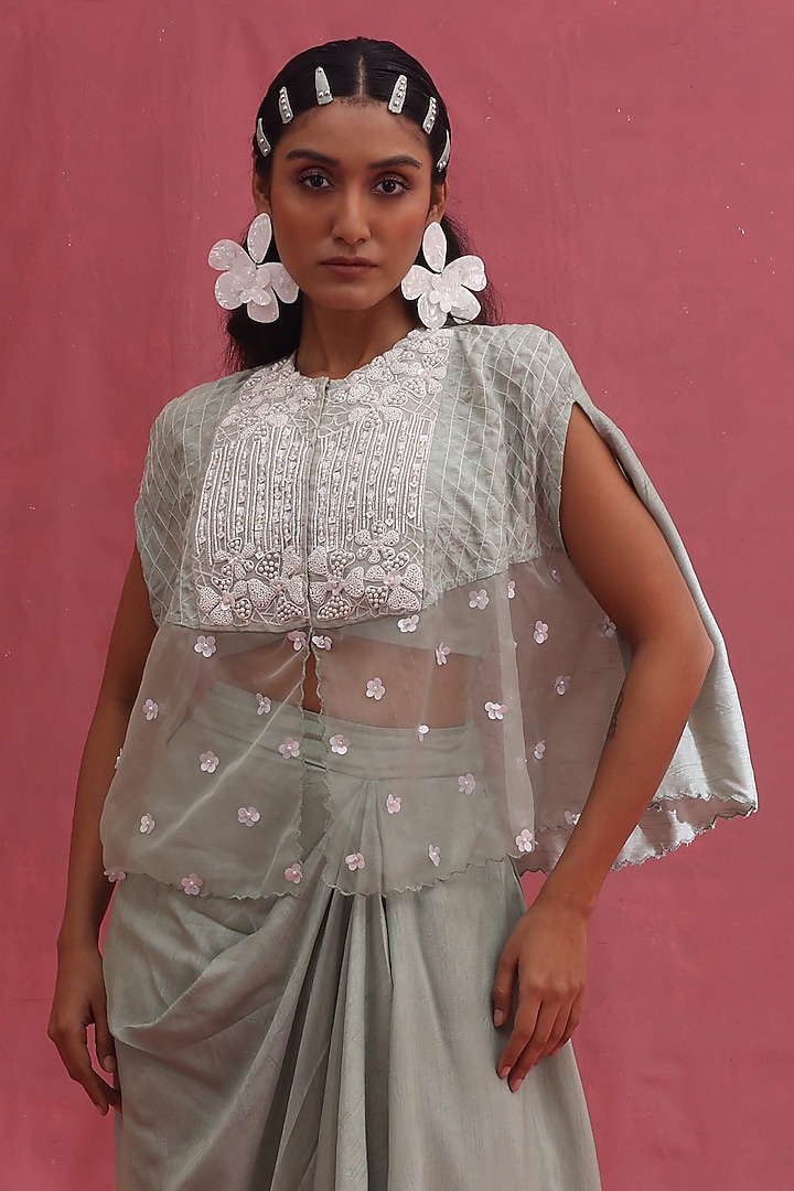 Mint Organza & Silk Skirt Set by URMIL at Pernia's Pop Up Shop