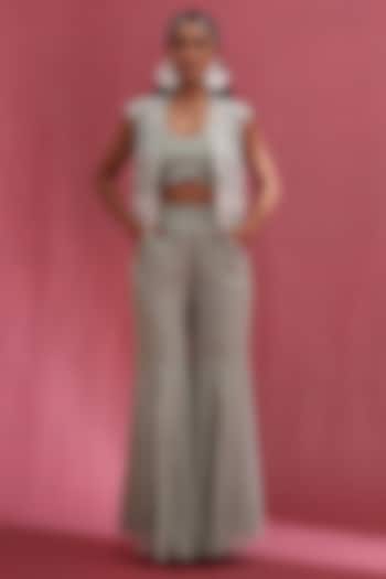 Mint Organza & Tissue Hand Embroidered Jacket Set by URMIL at Pernia's Pop Up Shop