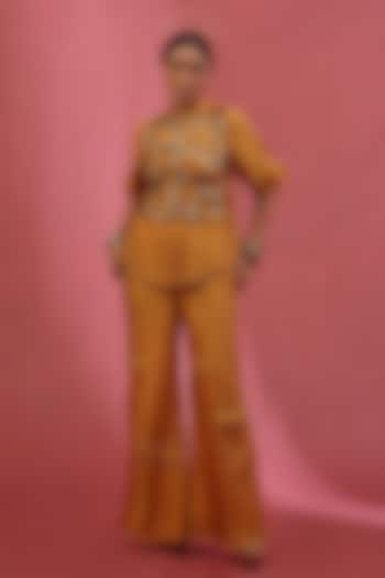 Gold Organza & Tissue Hand Embroidered Jacket Set by URMIL at Pernia's Pop Up Shop