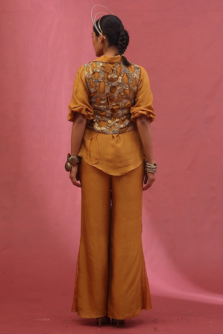 Gold Organza & Tissue Hand Embroidered Jacket Set by URMIL at Pernia's Pop Up Shop