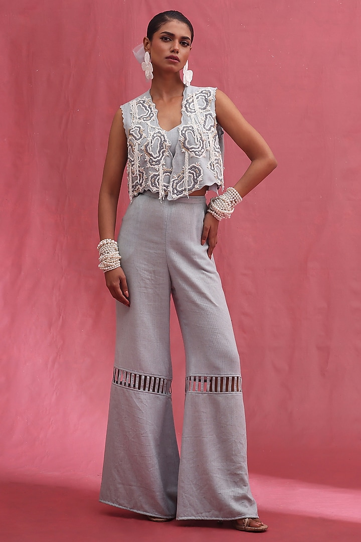 Ice-Colored Khadi Fabric Pant Set by URMIL at Pernia's Pop Up Shop