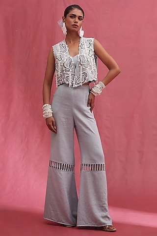 Ice-Colored Khadi Fabric Pant Set by URMIL
