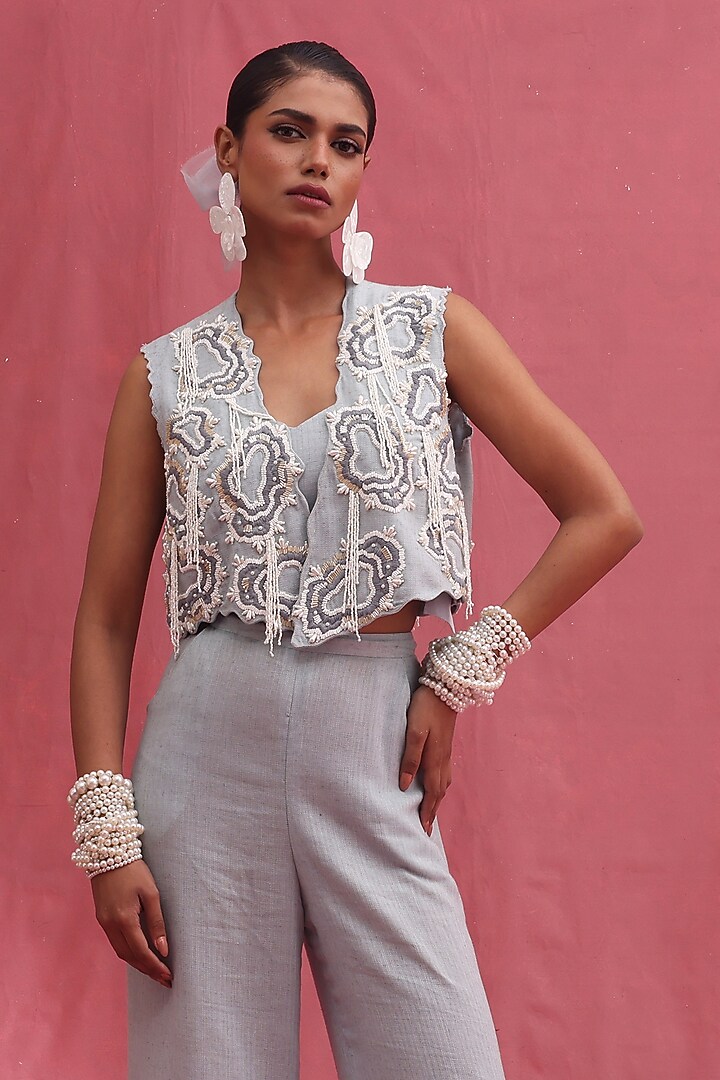 Ice-Colored Khadi Fabric Pant Set by URMIL at Pernia's Pop Up Shop