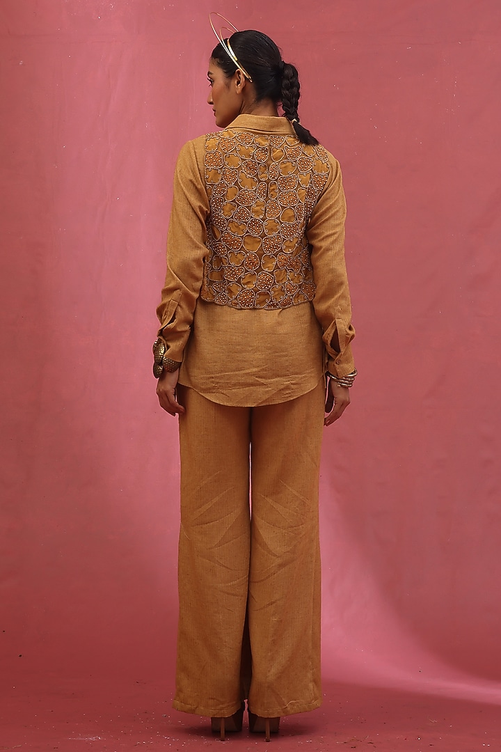 Gold Organza & Tissue Embellished Jacket Set by URMIL at Pernia's Pop Up Shop