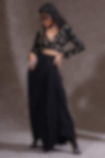 Black Muslin & Tabby Skirt Set by URMIL at Pernia's Pop Up Shop