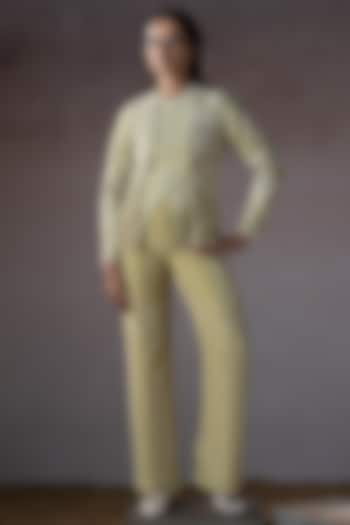 Sage Mulin & Silk Hand Embroidered Jacket Set by URMIL at Pernia's Pop Up Shop