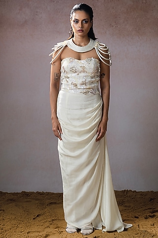 Off-White Dola Hand Embroidered Pickup Skirt Set by URMIL