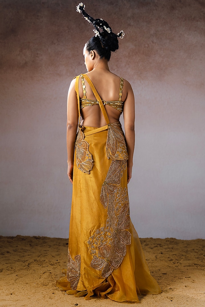 Gold Dola Hand Embroidered Draped Skirt Set by URMIL at Pernia's Pop Up Shop