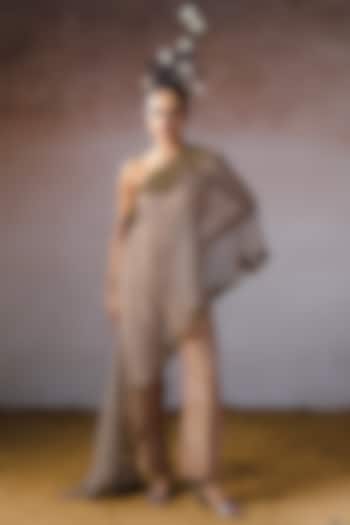 Rose Gold Organza & Tissue Hand Embroidered Cape Set by URMIL at Pernia's Pop Up Shop