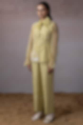Sage Dola & Organza Hand Embroidered Jacket Set by URMIL at Pernia's Pop Up Shop