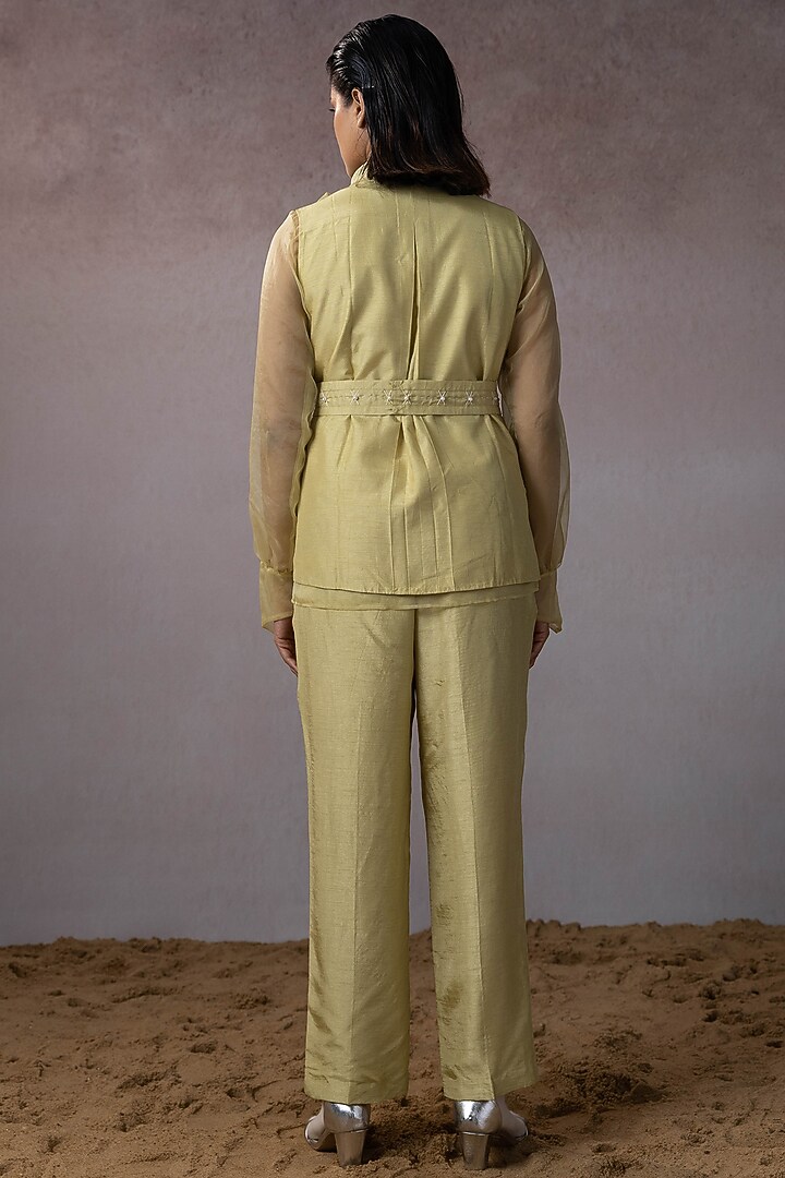Sage Dola & Organza Hand Embroidered Jacket Set by URMIL at Pernia's Pop Up Shop