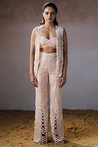 Peach Dola Hand Embroidered Co-Ord Set by URMIL
