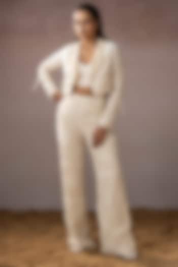 Off-White Mulin & Silk Hand Embroidered Jacket Set by URMIL at Pernia's Pop Up Shop