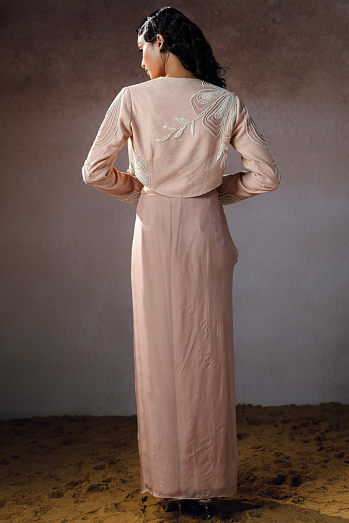 Peach Tissue Hand Embroidered Pickup Skirt Set by URMIL at Pernia's Pop Up Shop